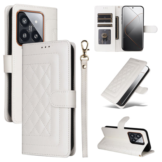 Xiaomi 14 Pro 5G Diamond Lattice Leather Flip Phone Case - Durable and Convenient Holder with Precision Cutouts