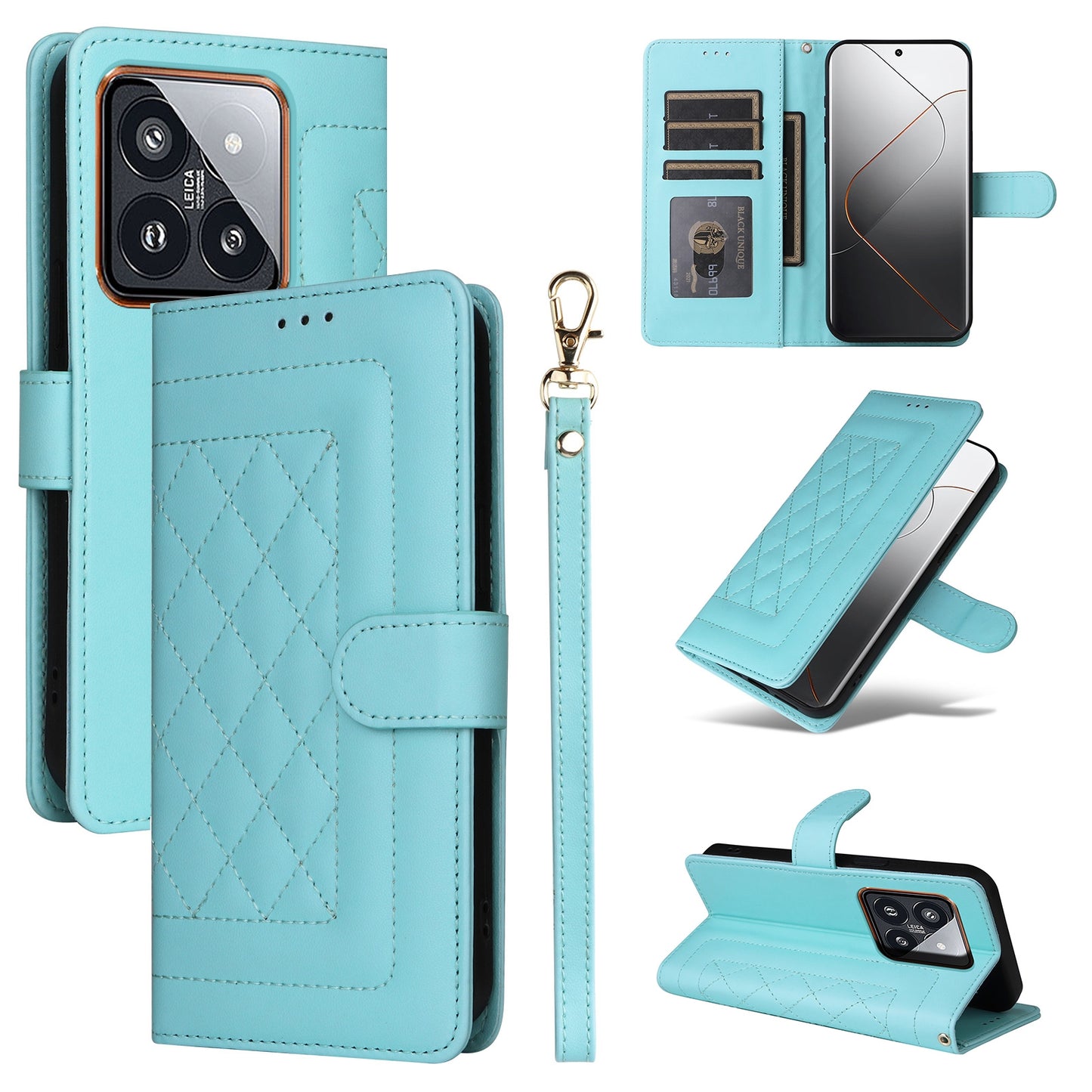 Xiaomi 14 Pro 5G Diamond Lattice Leather Flip Phone Case - Durable and Convenient Holder with Precision Cutouts