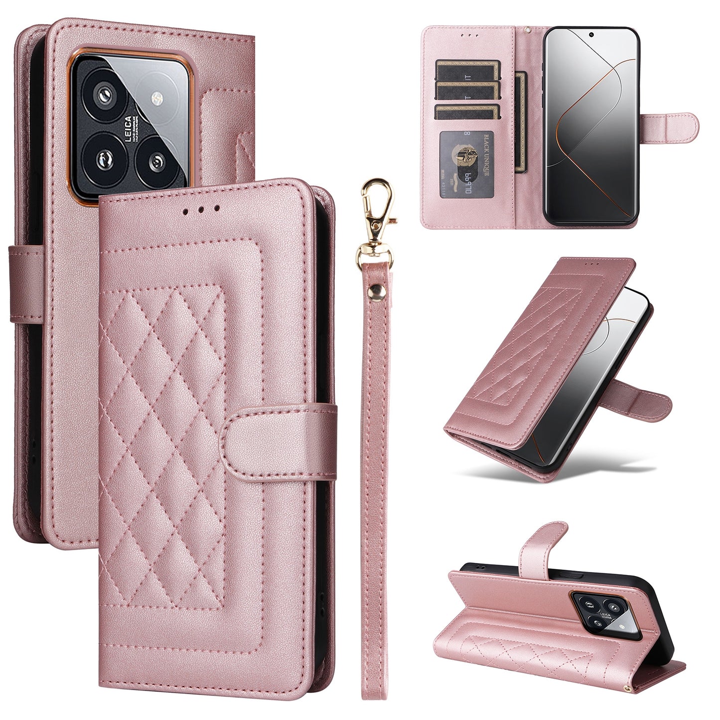 Xiaomi 14 Pro 5G Diamond Lattice Leather Flip Phone Case - Durable and Convenient Holder with Precision Cutouts