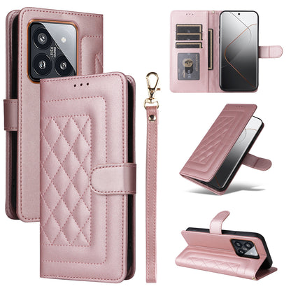 Xiaomi 14 Pro 5G Diamond Lattice Leather Flip Phone Case - Durable and Convenient Holder with Precision Cutouts