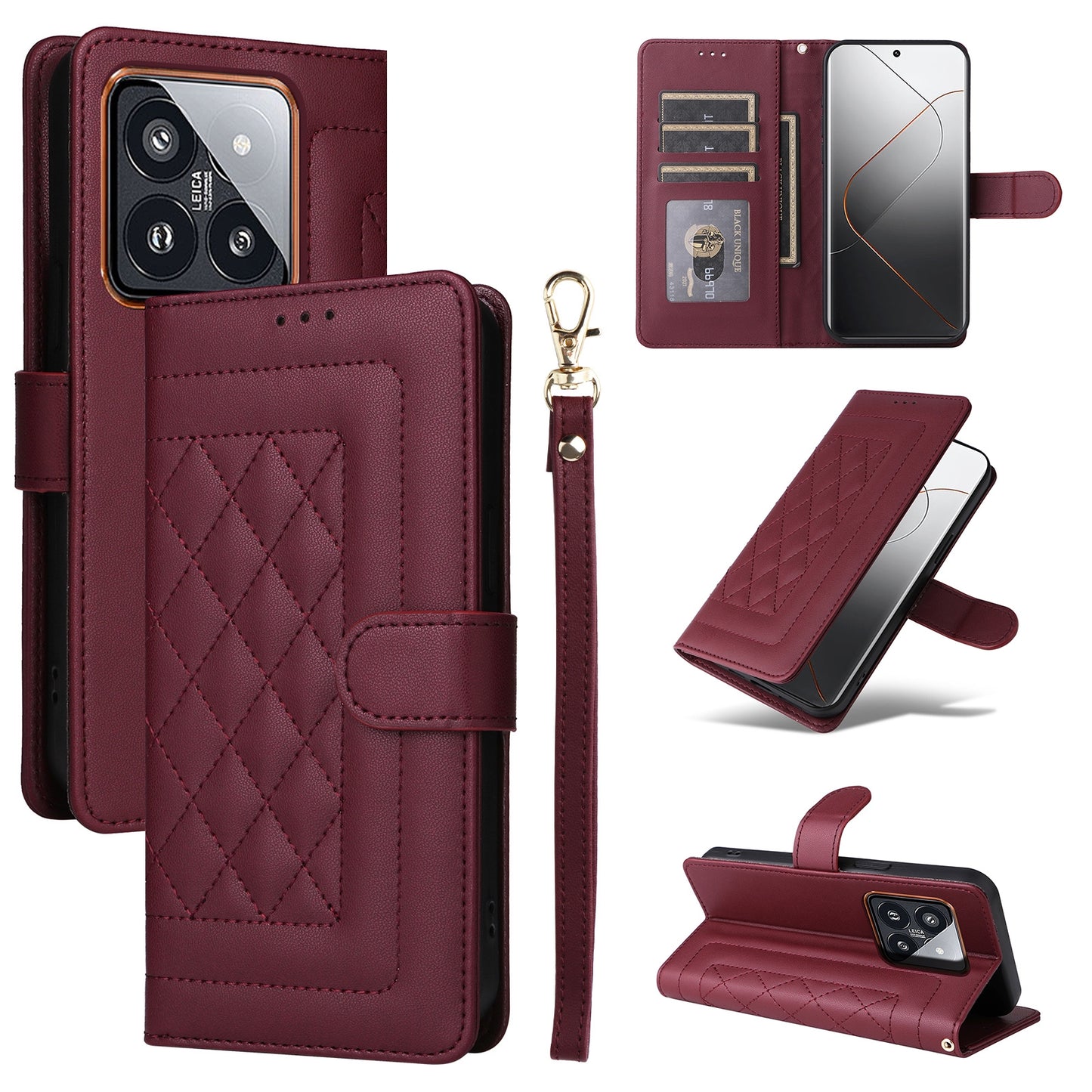 Xiaomi 14 Pro 5G Diamond Lattice Leather Flip Phone Case - Durable and Convenient Holder with Precision Cutouts