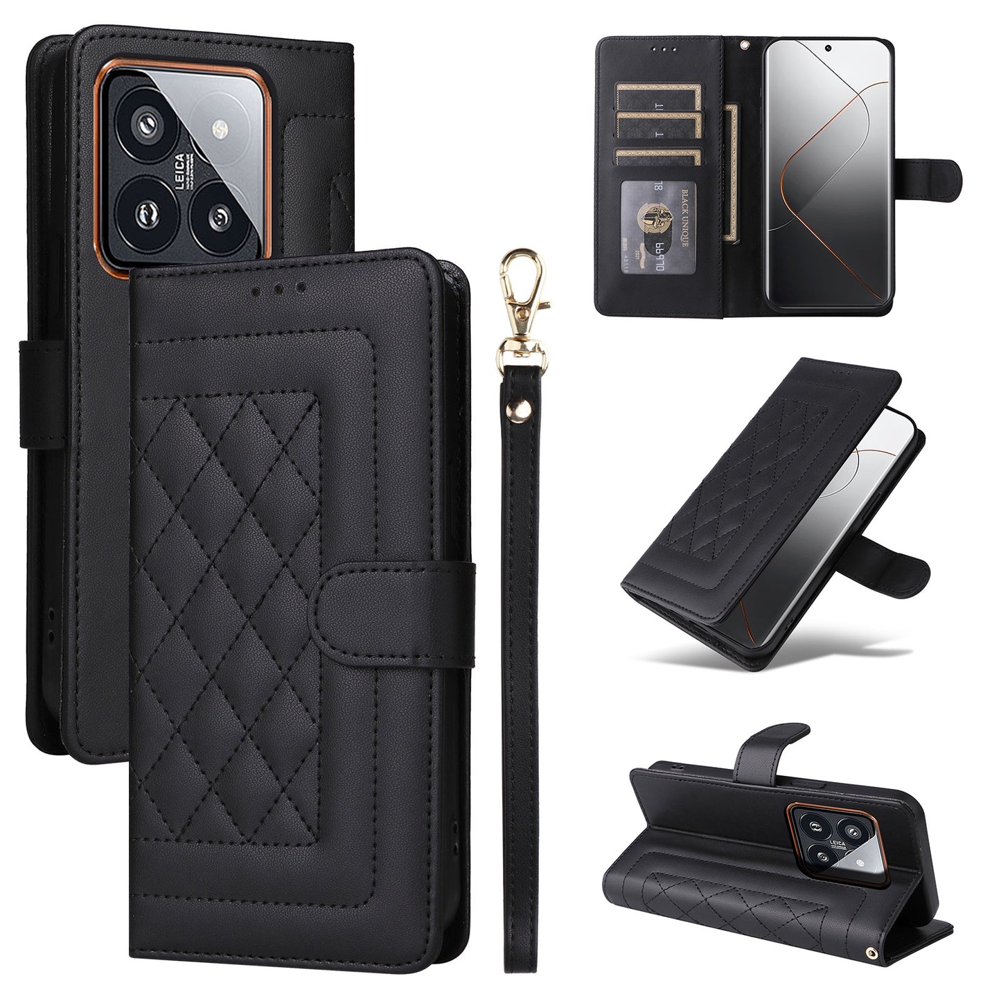 Xiaomi 14 Pro 5G Diamond Lattice Leather Flip Phone Case - Durable and Convenient Holder with Precision Cutouts