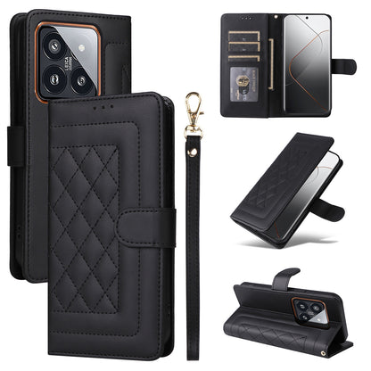 Xiaomi 14 Pro 5G Diamond Lattice Leather Flip Phone Case - Durable and Convenient Holder with Precision Cutouts