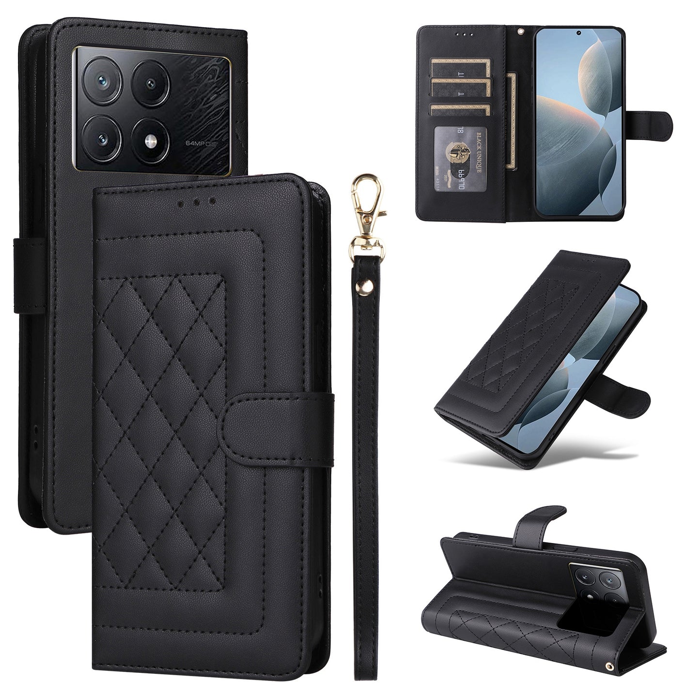 Xiaomi Poco X6 Pro 5G Diamond Lattice Leather Flip Phone Case - Durable and Convenient Holder with Precision Cutouts