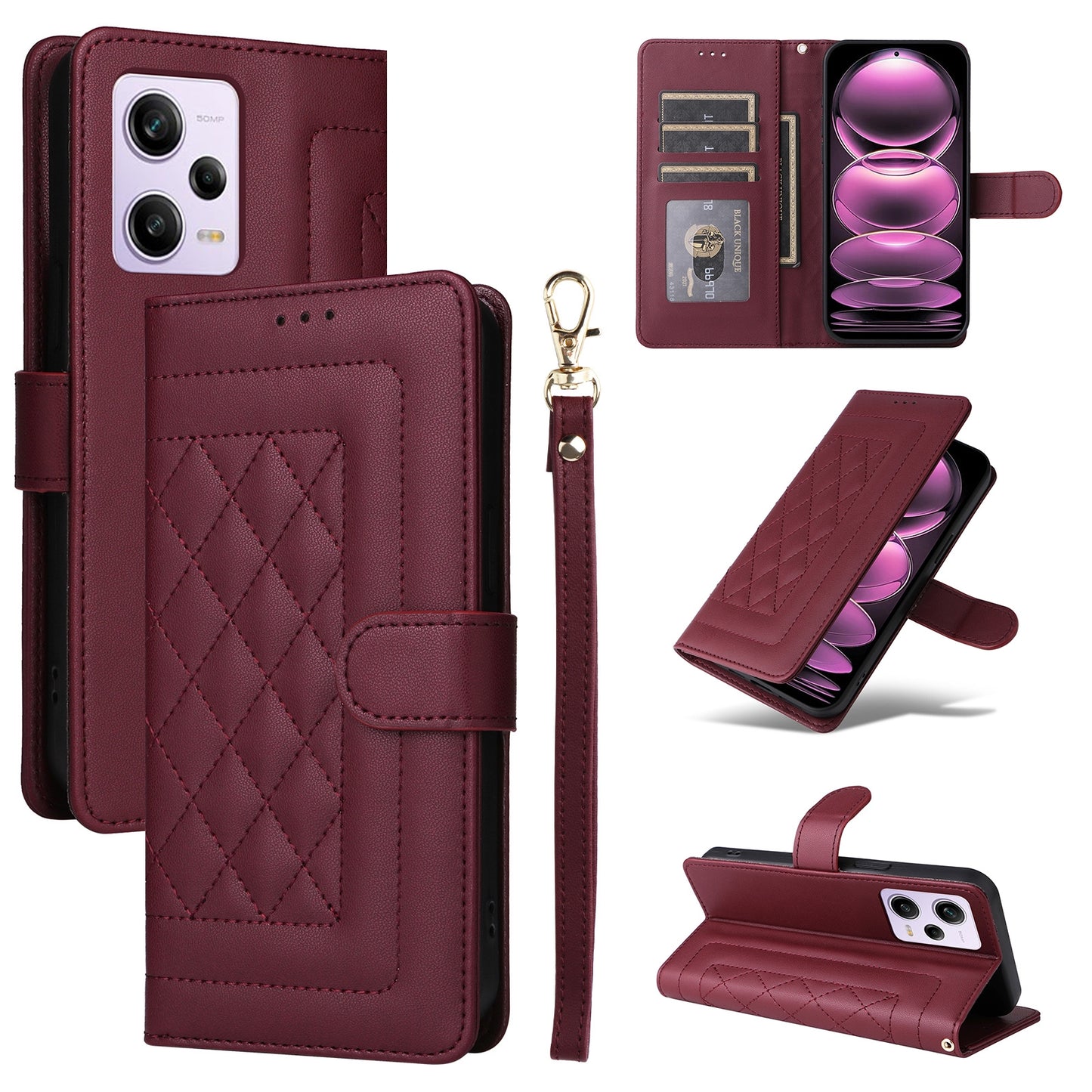 Xiaomi Poco X5 Pro Diamond Lattice Leather Flip Phone Case - Durable and Convenient Holder with Precision Cutouts