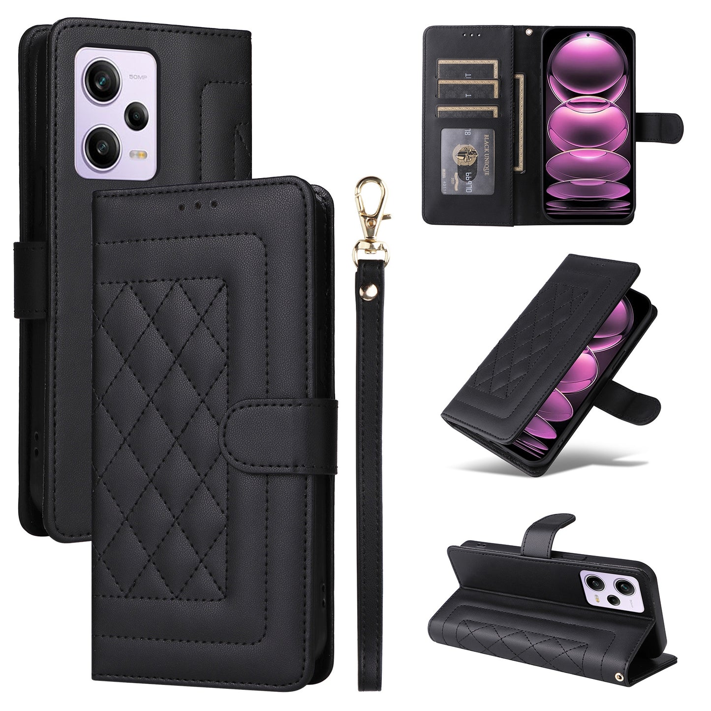 Xiaomi Poco X5 Pro Diamond Lattice Leather Flip Phone Case - Durable and Convenient Holder with Precision Cutouts