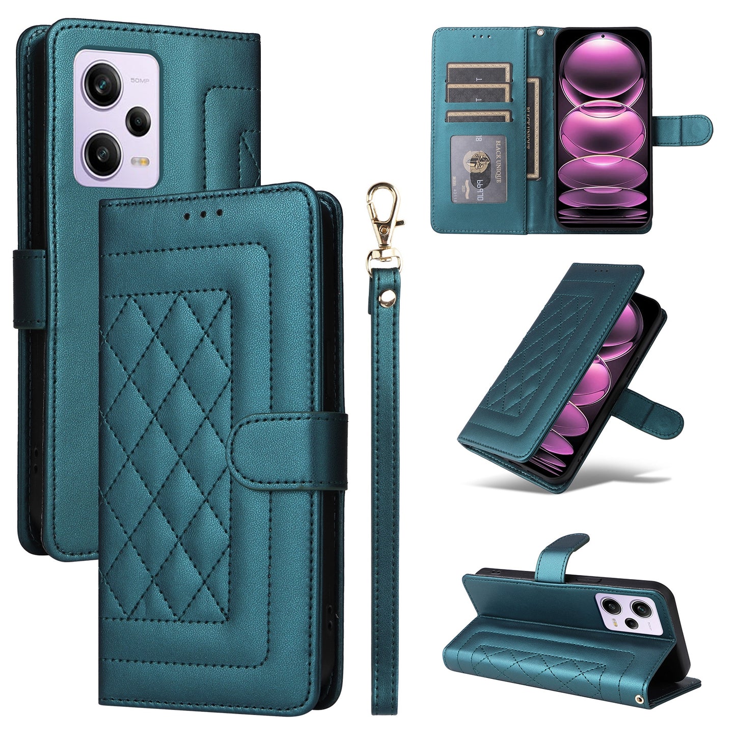 Xiaomi Poco X5 Pro Diamond Lattice Leather Flip Phone Case - Durable and Convenient Holder with Precision Cutouts