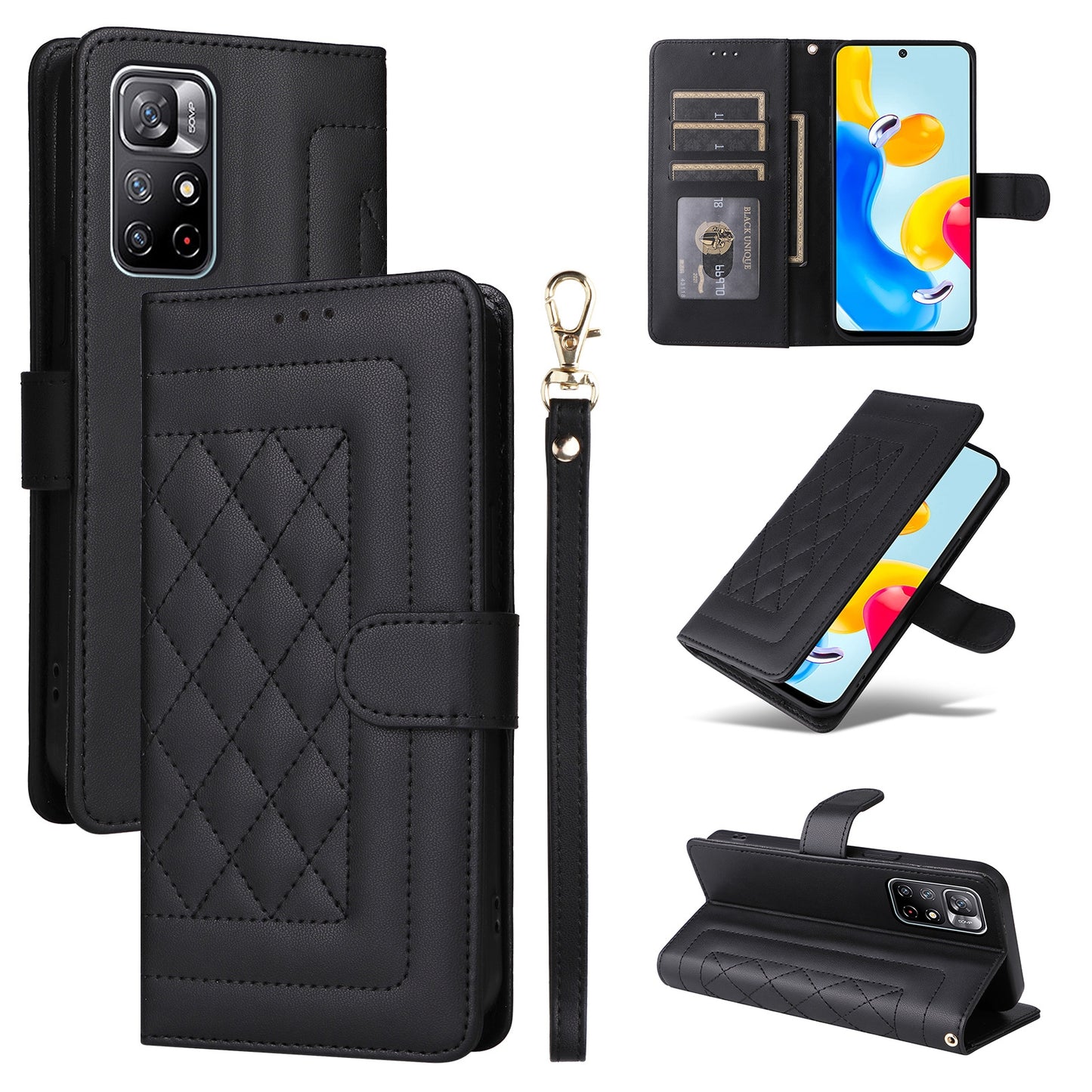 Xiaomi Poco M4 Pro 5G Diamond Lattice Leather Flip Phone Case - Durable and Convenient Holder with Precision Cutouts