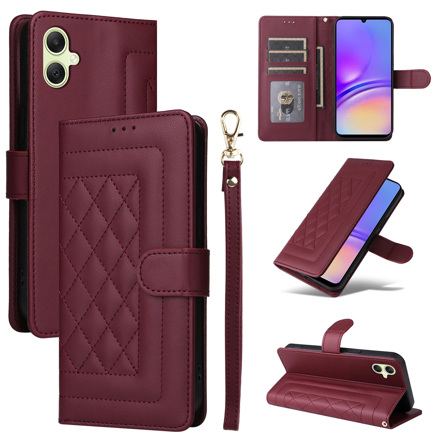 Samsung Galaxy A05 Diamond Lattice Leather Flip Phone Case - Durable and Convenient Holder with Precision Cutouts