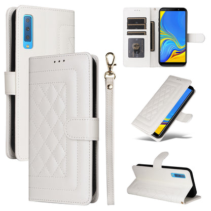 Samsung Galaxy A7 Diamond Lattice Leather Flip Phone Case - Durable and Convenient Holder with Precision Cutouts