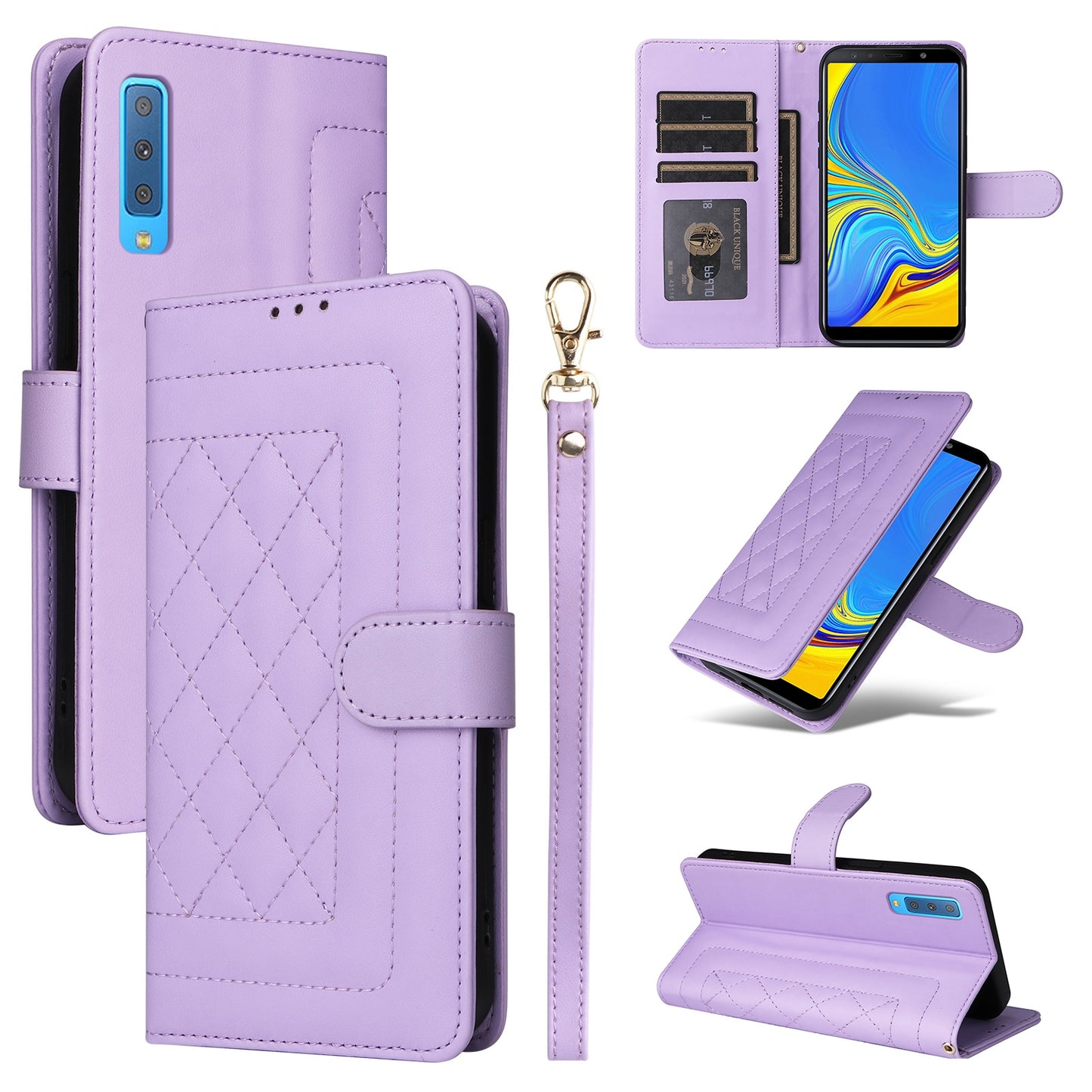 Samsung Galaxy A7 Diamond Lattice Leather Flip Phone Case - Durable and Convenient Holder with Precision Cutouts