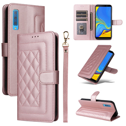Samsung Galaxy A7 Diamond Lattice Leather Flip Phone Case - Durable and Convenient Holder with Precision Cutouts