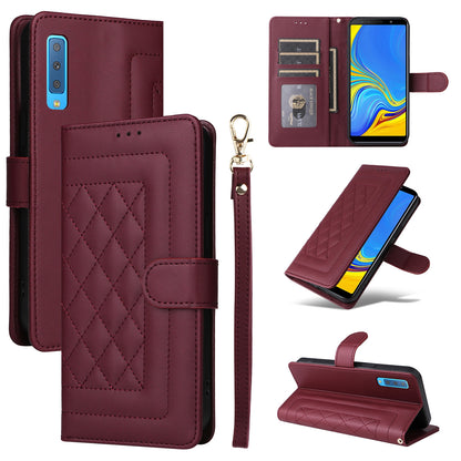 Samsung Galaxy A7 Diamond Lattice Leather Flip Phone Case - Durable and Convenient Holder with Precision Cutouts