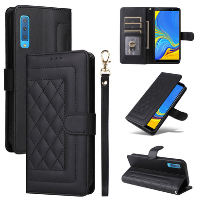 Samsung Galaxy A7 Diamond Lattice Leather Flip Phone Case - Durable and Convenient Holder with Precision Cutouts