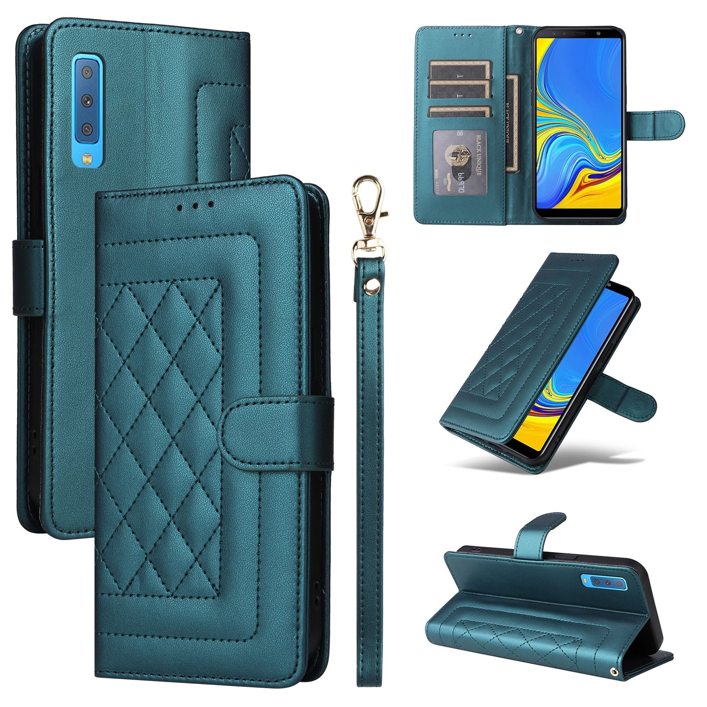 Samsung Galaxy A7 Diamond Lattice Leather Flip Phone Case - Durable and Convenient Holder with Precision Cutouts