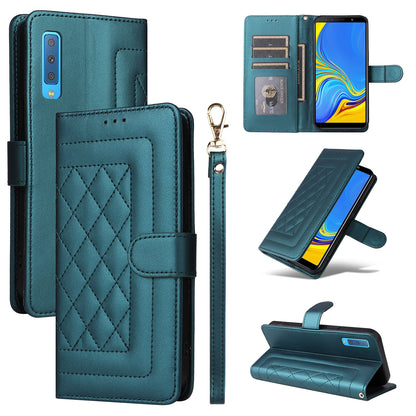 Samsung Galaxy A7 Diamond Lattice Leather Flip Phone Case - Durable and Convenient Holder with Precision Cutouts