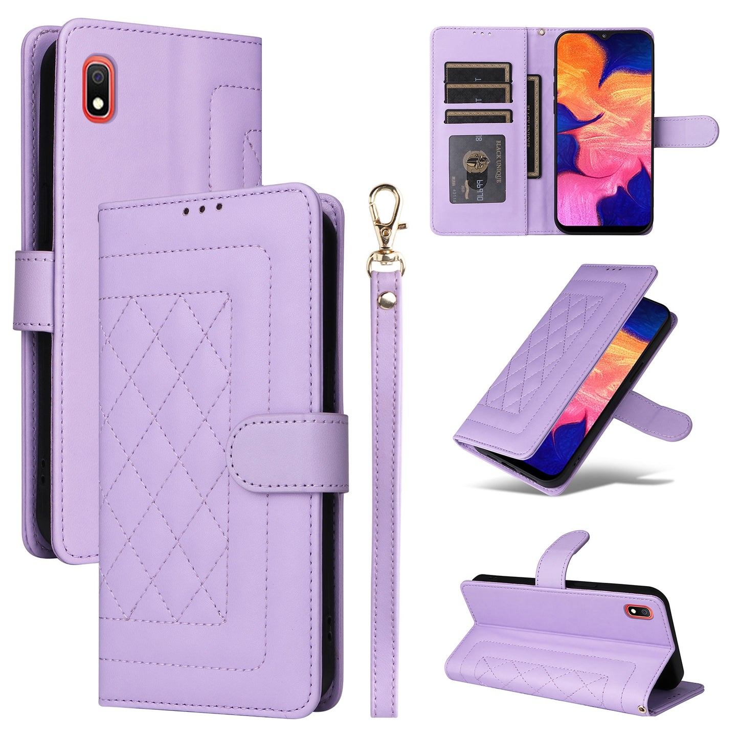 Samsung Galaxy A10 Diamond Lattice Leather Flip Phone Case - Durable and Convenient Holder with Precision Cutouts