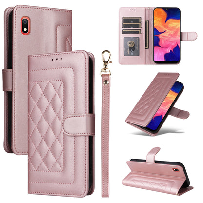 Samsung Galaxy A10 Diamond Lattice Leather Flip Phone Case - Durable and Convenient Holder with Precision Cutouts