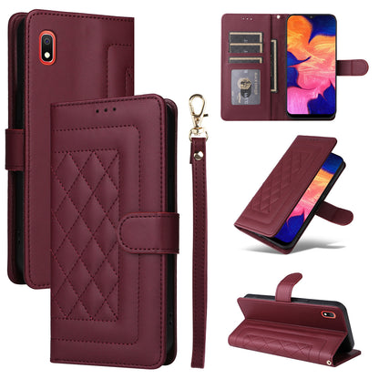 Samsung Galaxy A10 Diamond Lattice Leather Flip Phone Case - Durable and Convenient Holder with Precision Cutouts