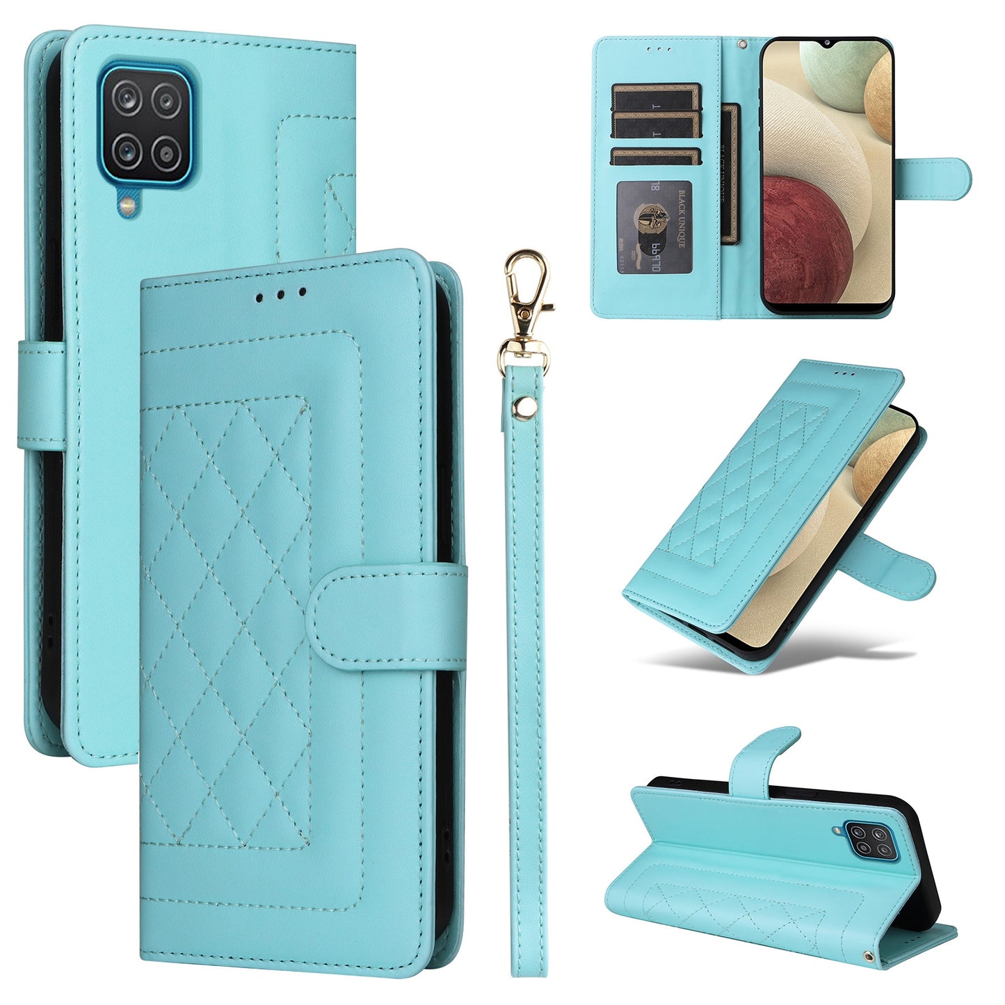 Samsung Galaxy A12 / M12 Diamond Lattice Leather Flip Phone Case - Durable and Convenient Holder with Precision Cutouts