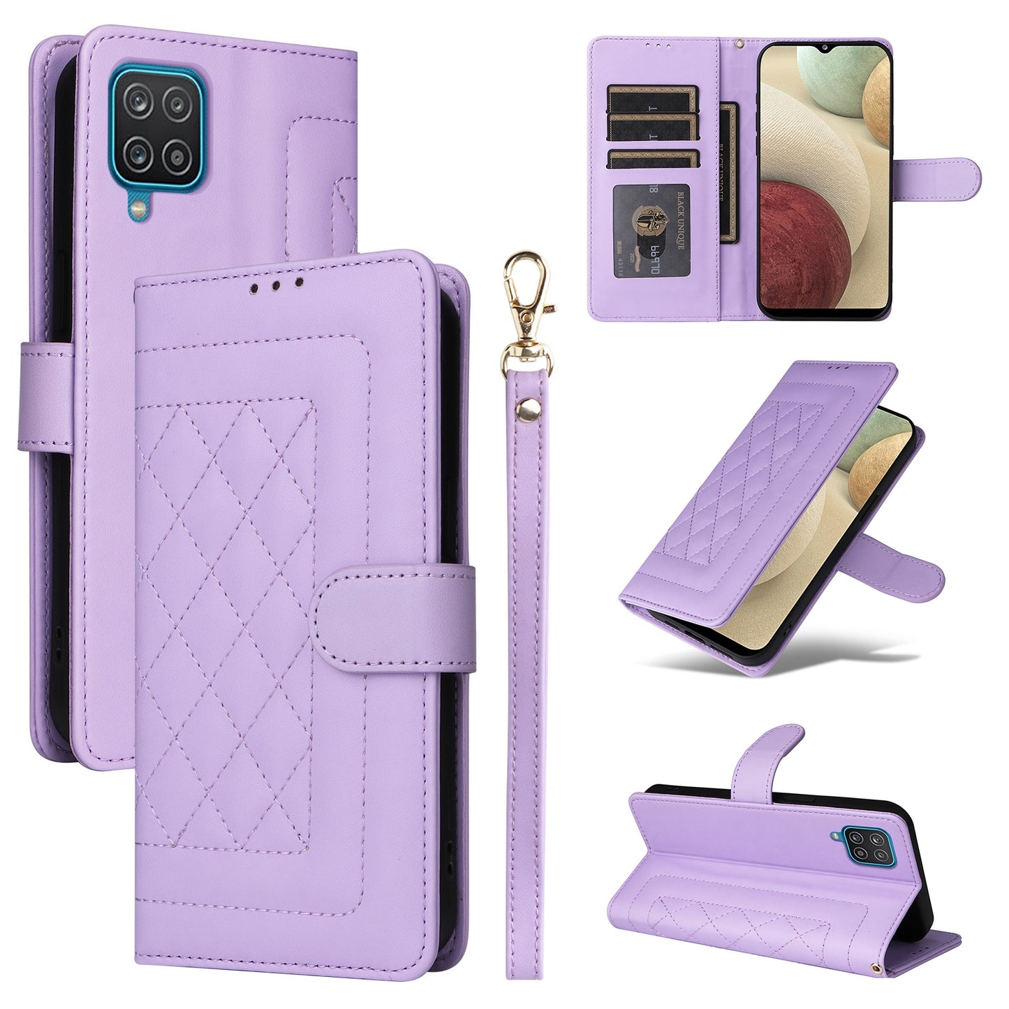 Samsung Galaxy A12 / M12 Diamond Lattice Leather Flip Phone Case - Durable and Convenient Holder with Precision Cutouts