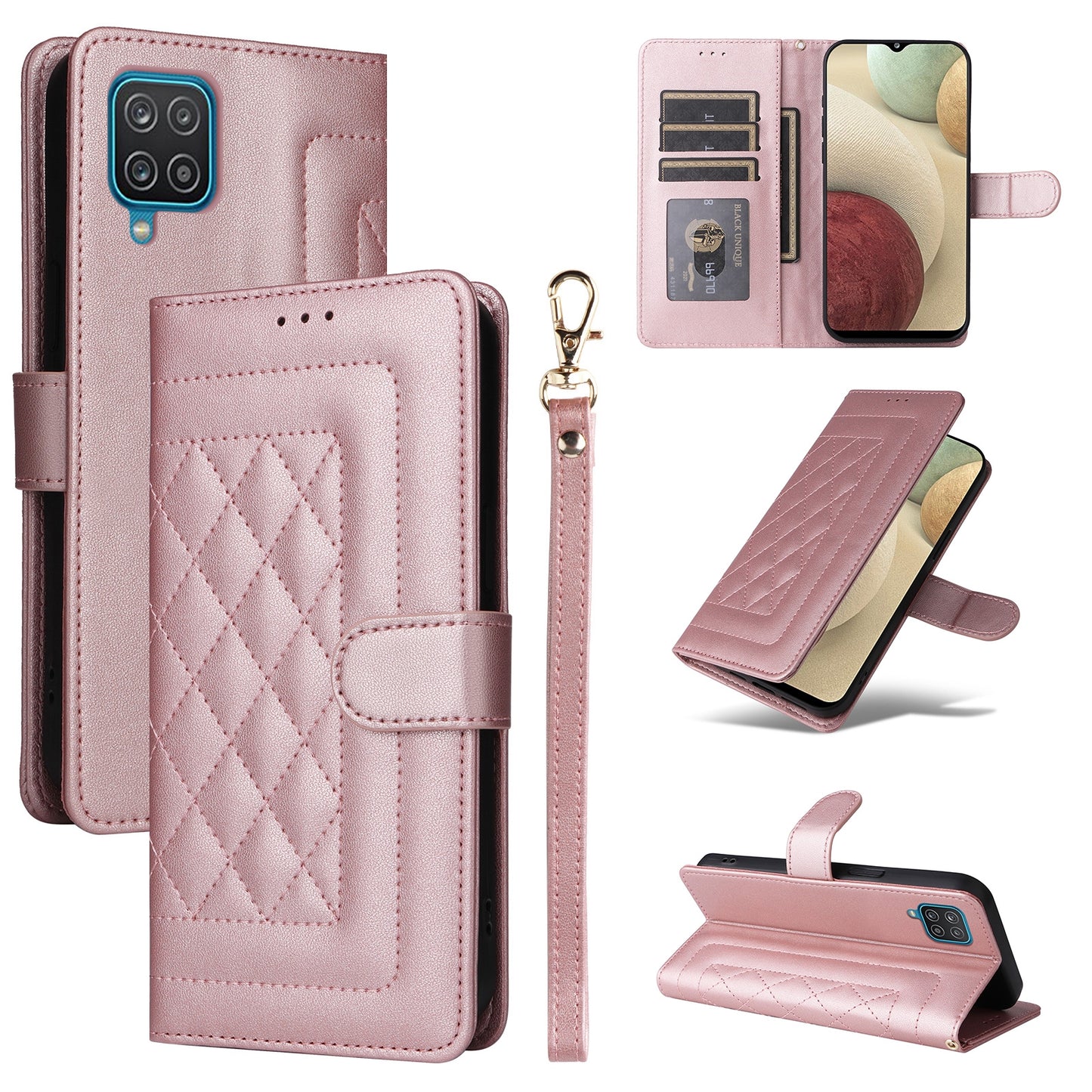 Samsung Galaxy A12 / M12 Diamond Lattice Leather Flip Phone Case - Durable and Convenient Holder with Precision Cutouts