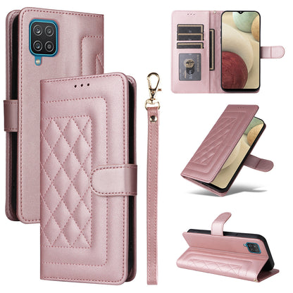 Samsung Galaxy A12 / M12 Diamond Lattice Leather Flip Phone Case - Durable and Convenient Holder with Precision Cutouts