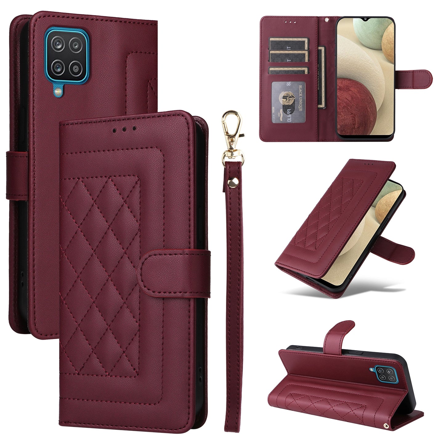 Samsung Galaxy A12 / M12 Diamond Lattice Leather Flip Phone Case - Durable and Convenient Holder with Precision Cutouts