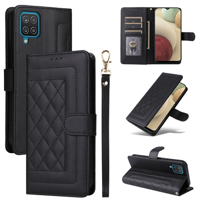 Samsung Galaxy A12 / M12 Diamond Lattice Leather Flip Phone Case - Durable and Convenient Holder with Precision Cutouts