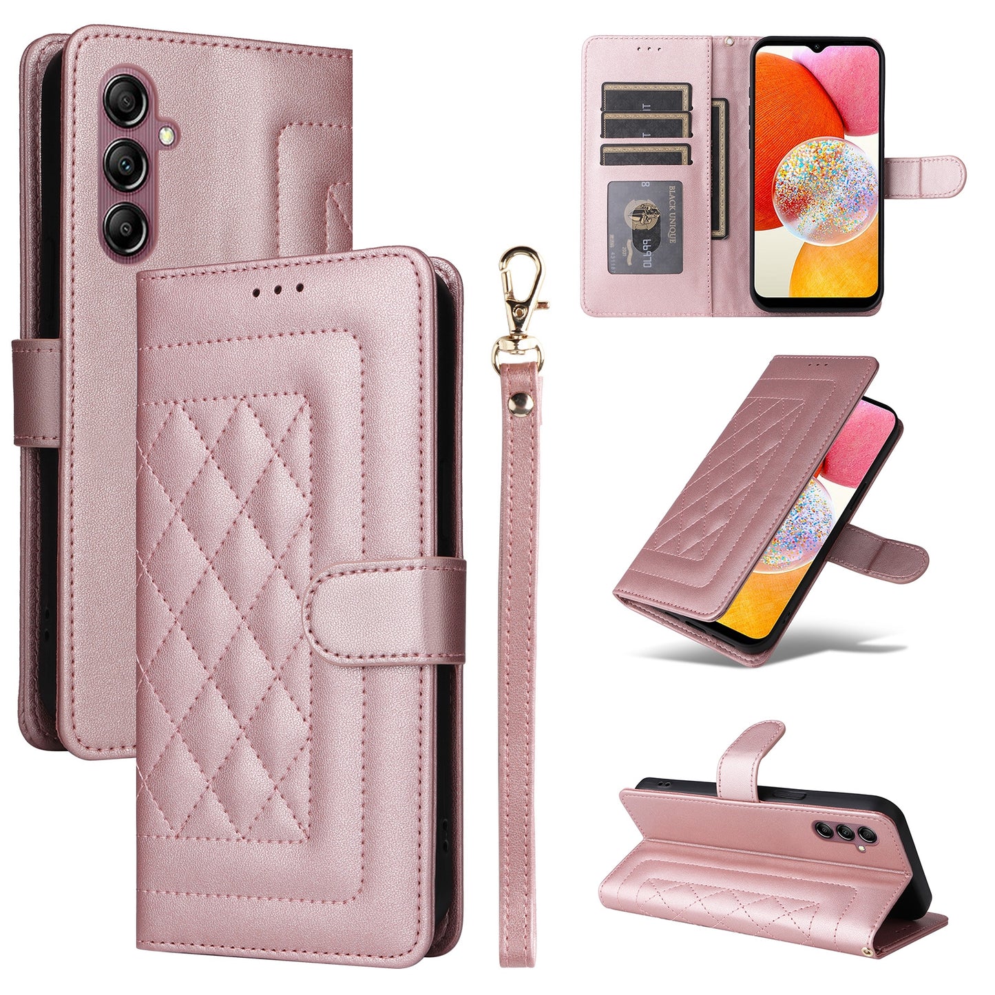 Samsung Galaxy A14 5G / 4G Diamond Lattice Leather Flip Phone Case - Durable and Convenient Holder with Precision Cutouts