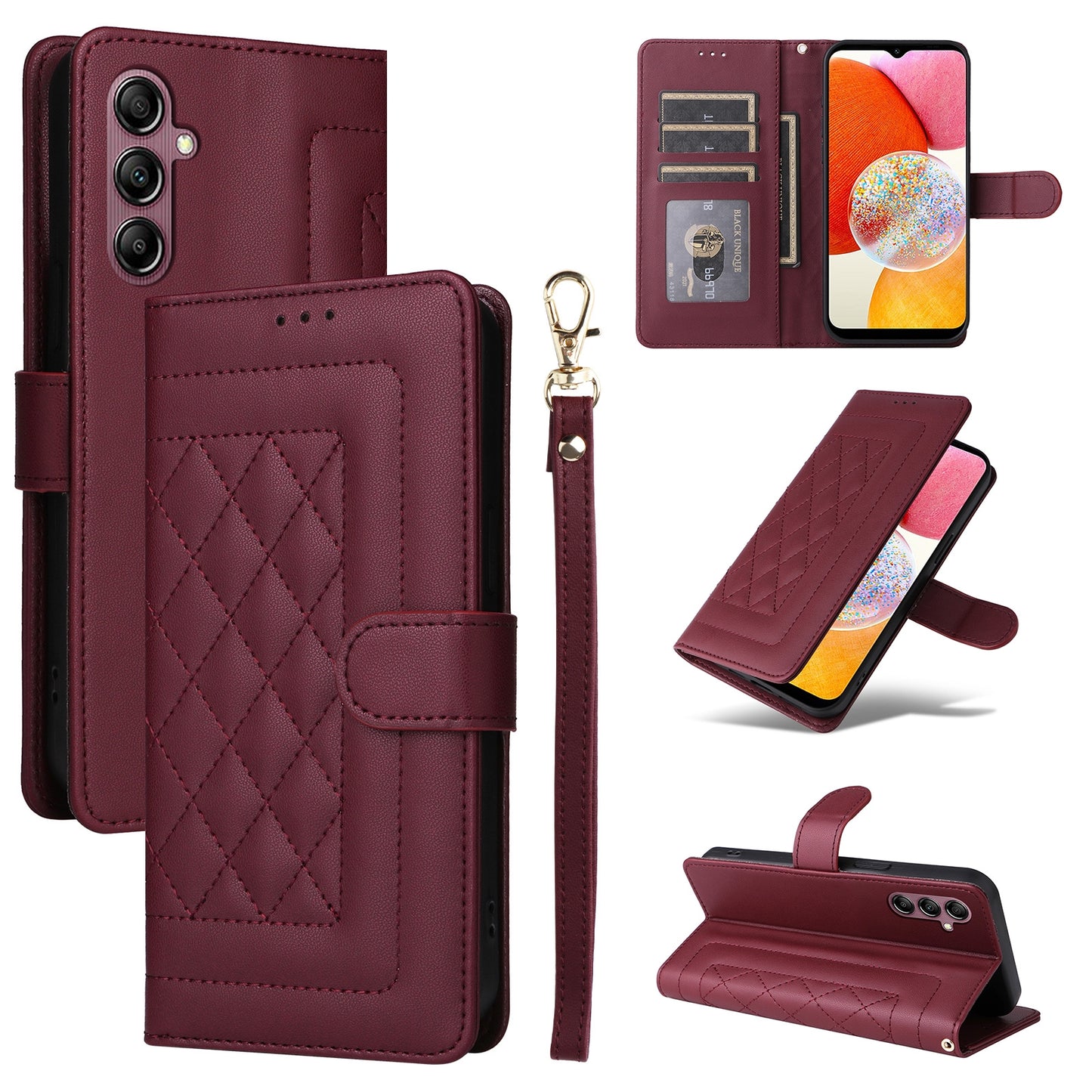 Samsung Galaxy A14 5G / 4G Diamond Lattice Leather Flip Phone Case - Durable and Convenient Holder with Precision Cutouts