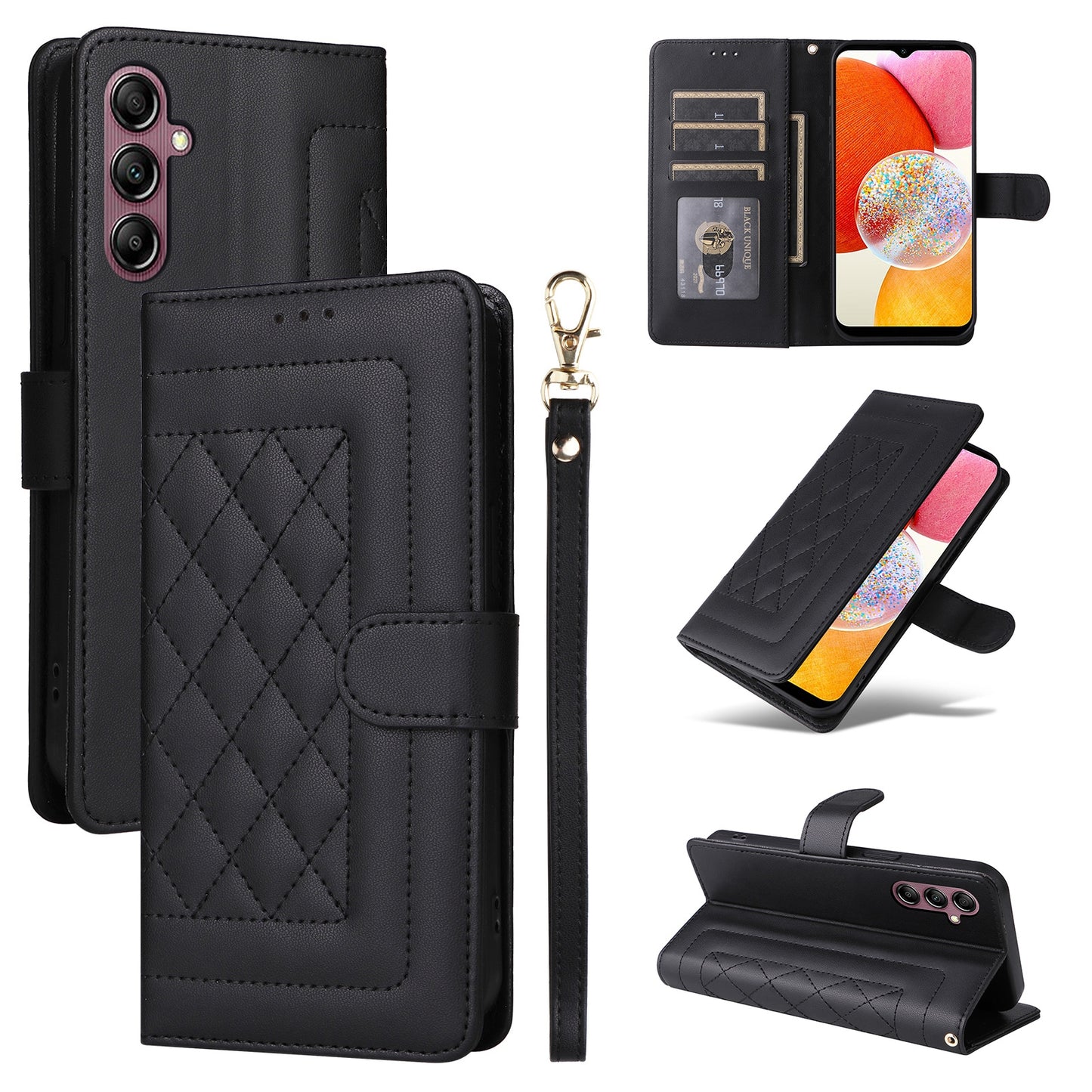 Samsung Galaxy A14 5G / 4G Diamond Lattice Leather Flip Phone Case - Durable and Convenient Holder with Precision Cutouts