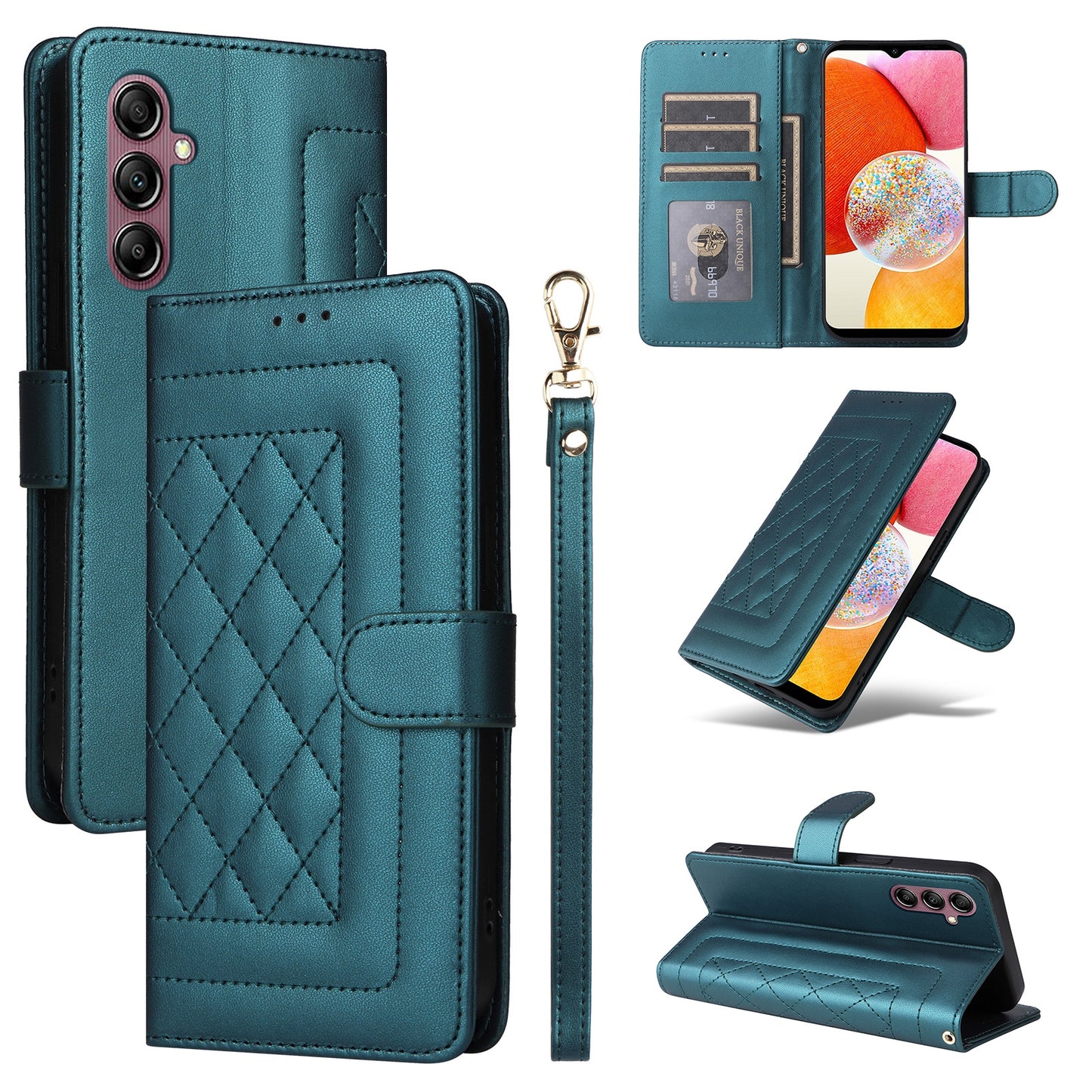 Samsung Galaxy A14 5G / 4G Diamond Lattice Leather Flip Phone Case - Durable and Convenient Holder with Precision Cutouts