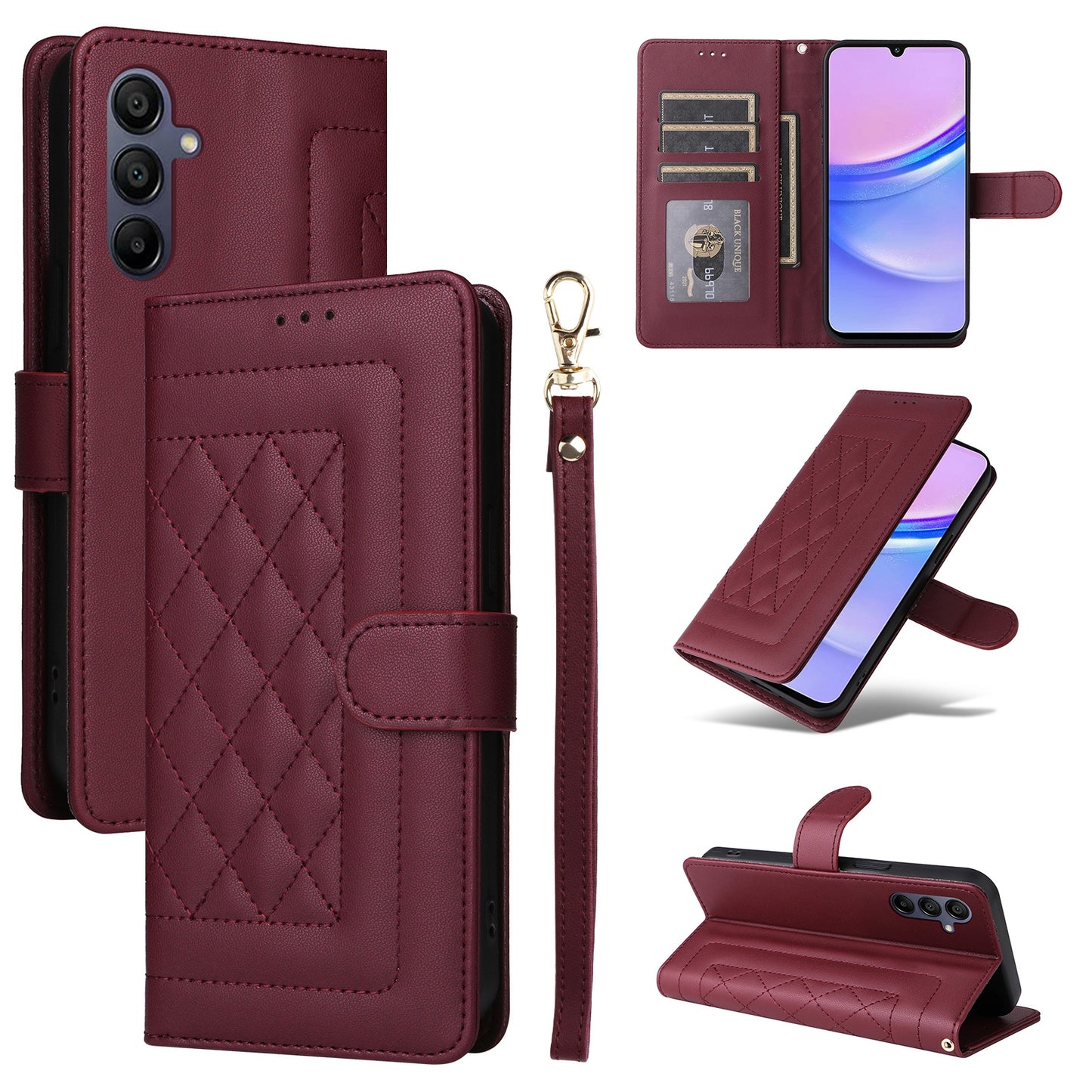 Samsung Galaxy A15 5G / 4G Diamond Lattice Leather Flip Phone Case - Durable and Convenient Holder with Precision Cutouts