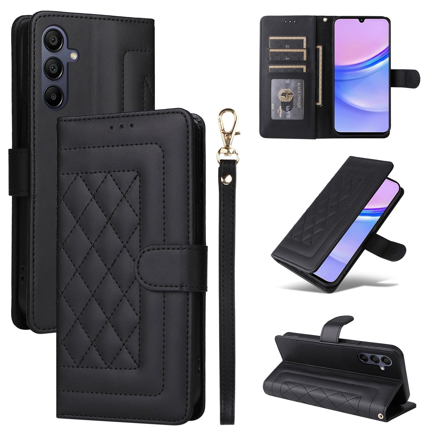 Samsung Galaxy A15 5G / 4G Diamond Lattice Leather Flip Phone Case - Durable and Convenient Holder with Precision Cutouts