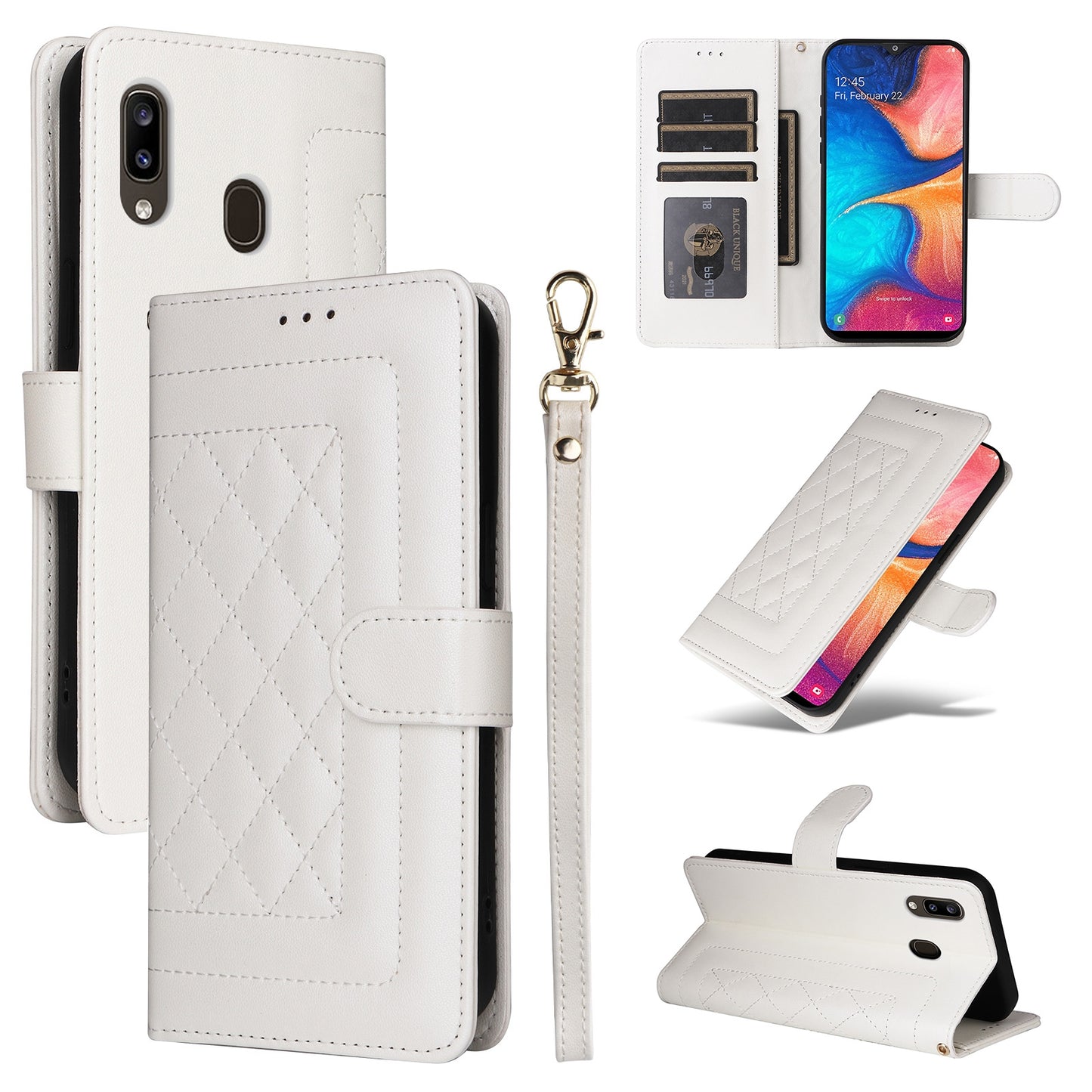 Samsung Galaxy A20 / A30 Diamond Lattice Leather Flip Phone Case - Durable and Convenient Holder with Precision Cutouts