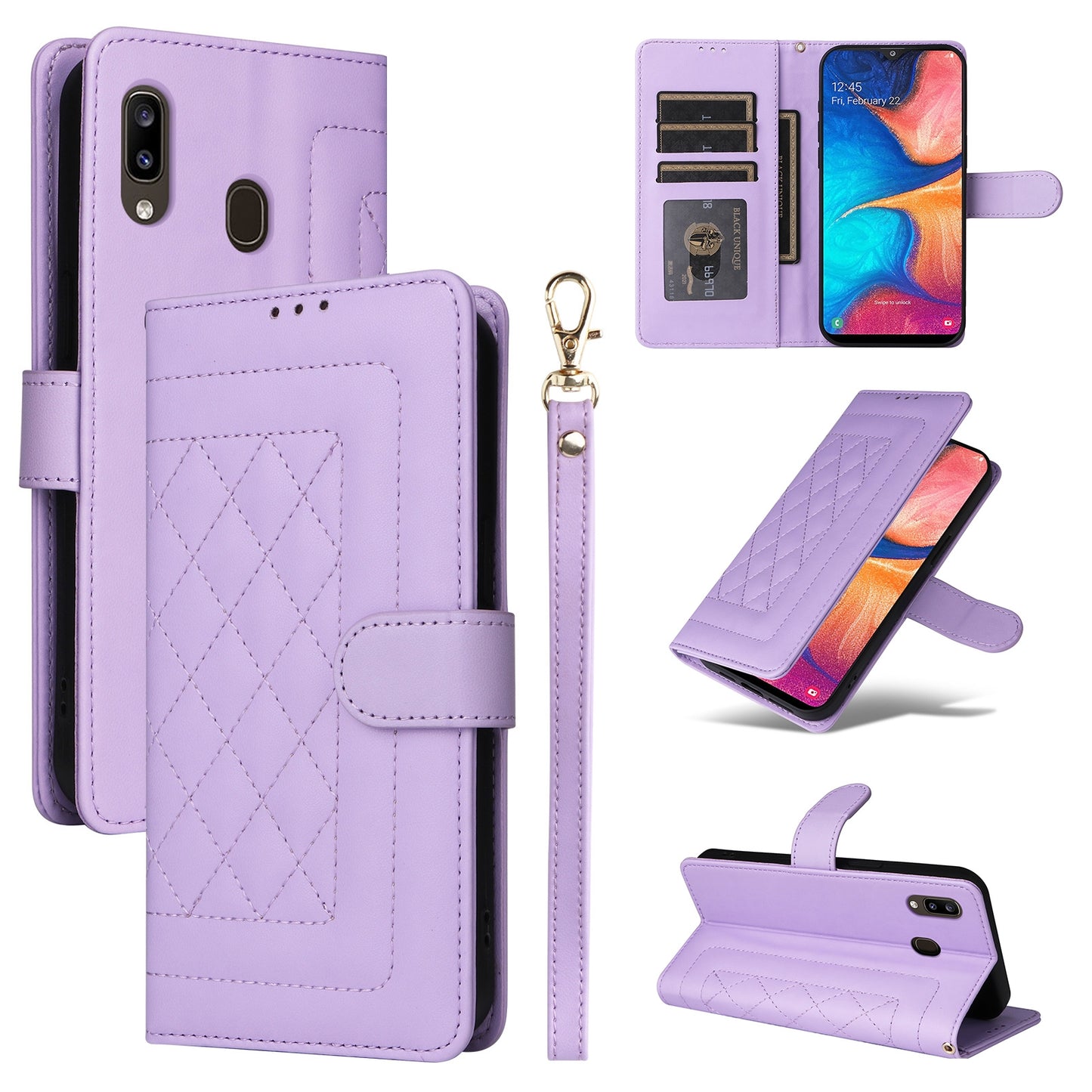 Samsung Galaxy A20 / A30 Diamond Lattice Leather Flip Phone Case - Durable and Convenient Holder with Precision Cutouts