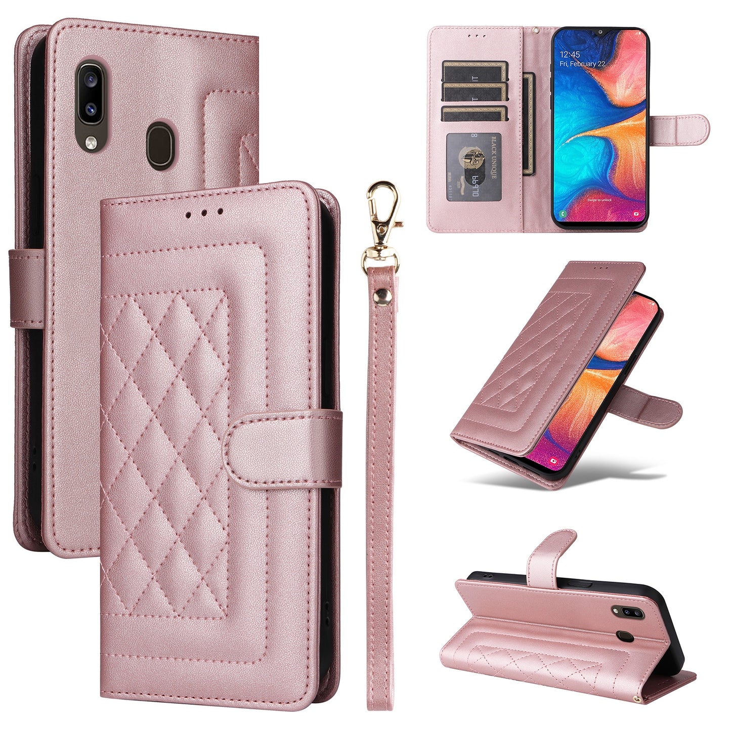 Samsung Galaxy A20 / A30 Diamond Lattice Leather Flip Phone Case - Durable and Convenient Holder with Precision Cutouts