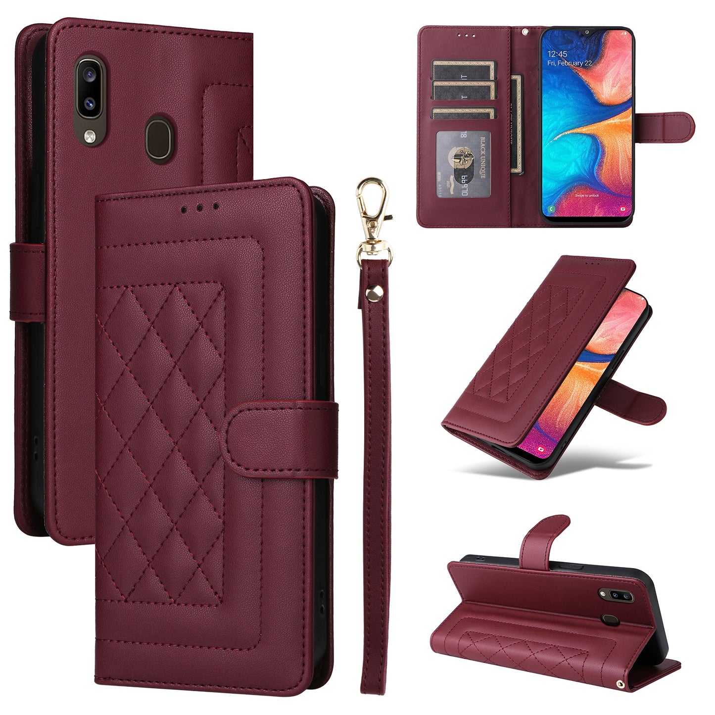 Samsung Galaxy A20 / A30 Diamond Lattice Leather Flip Phone Case - Durable and Convenient Holder with Precision Cutouts