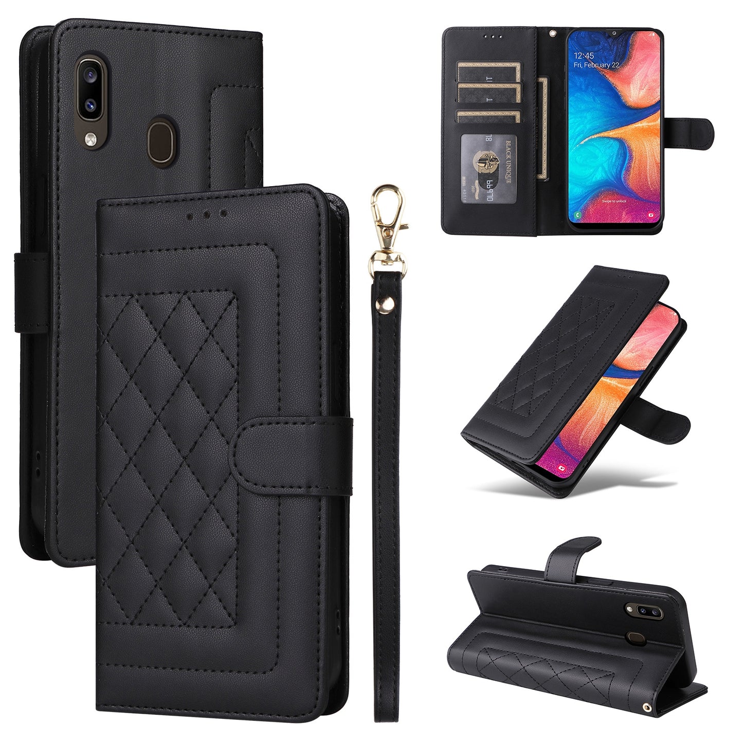 Samsung Galaxy A20 / A30 Diamond Lattice Leather Flip Phone Case - Durable and Convenient Holder with Precision Cutouts
