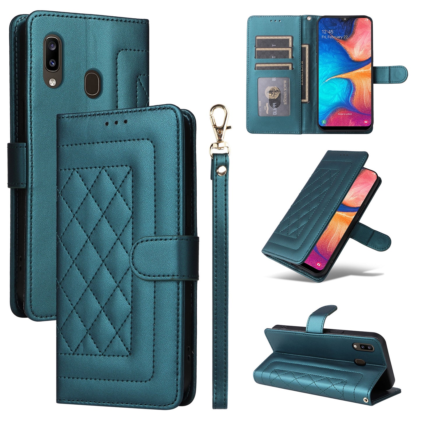 Samsung Galaxy A20 / A30 Diamond Lattice Leather Flip Phone Case - Durable and Convenient Holder with Precision Cutouts