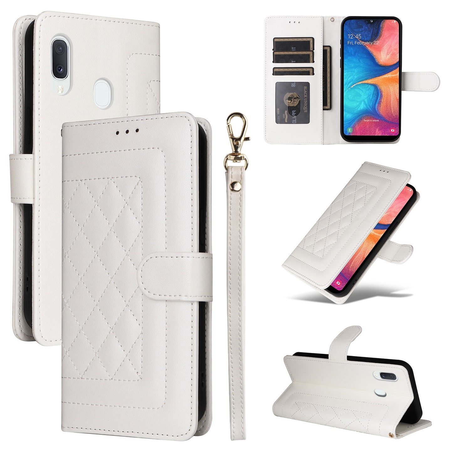 Samsung Galaxy A20e Diamond Lattice Leather Flip Phone Case - Durable and Convenient Holder with Precision Cutouts