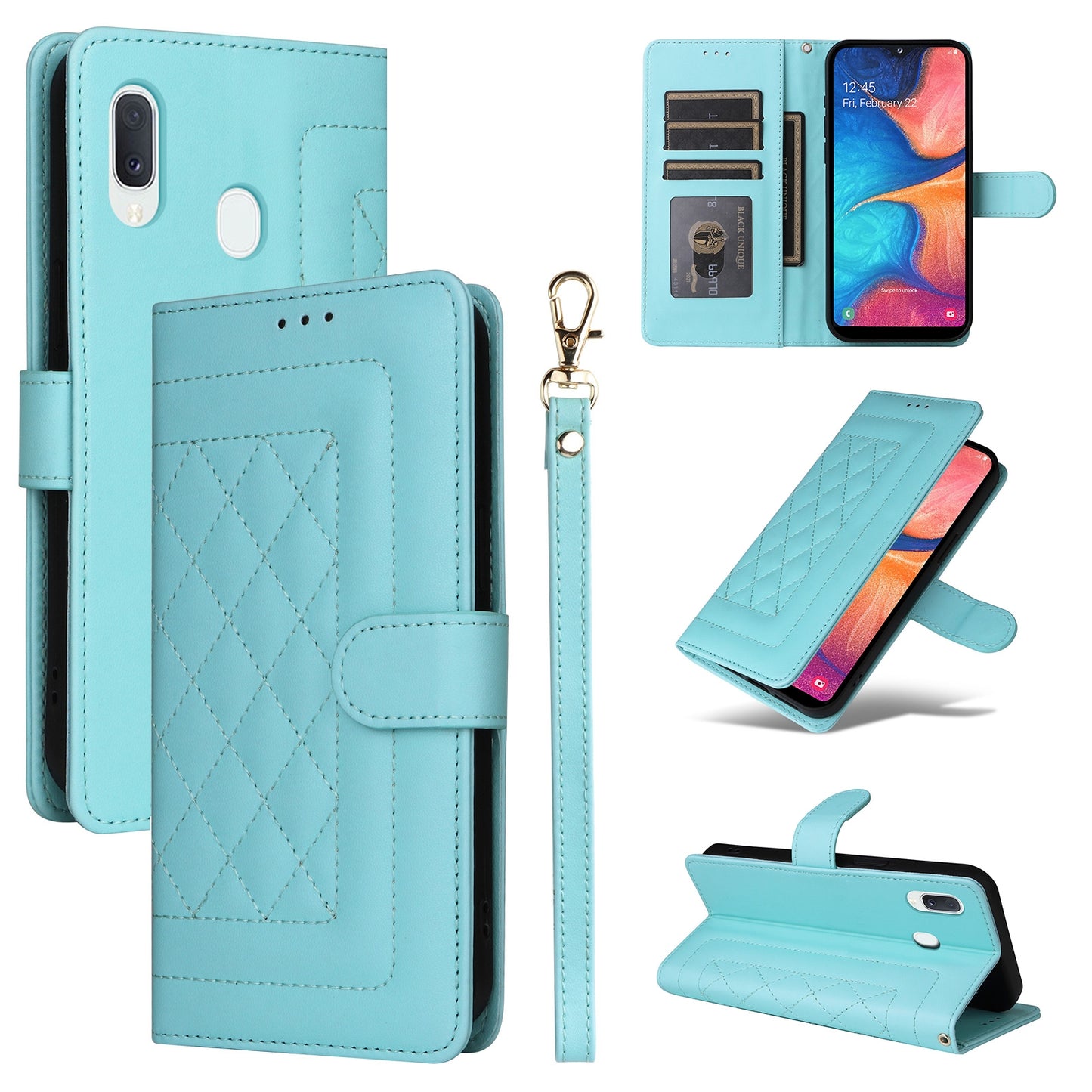 Samsung Galaxy A20e Diamond Lattice Leather Flip Phone Case - Durable and Convenient Holder with Precision Cutouts