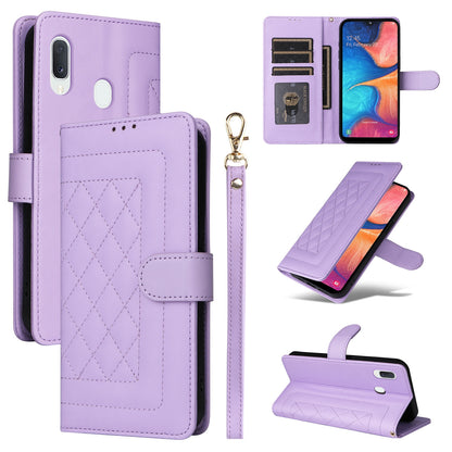 Samsung Galaxy A20e Diamond Lattice Leather Flip Phone Case - Durable and Convenient Holder with Precision Cutouts