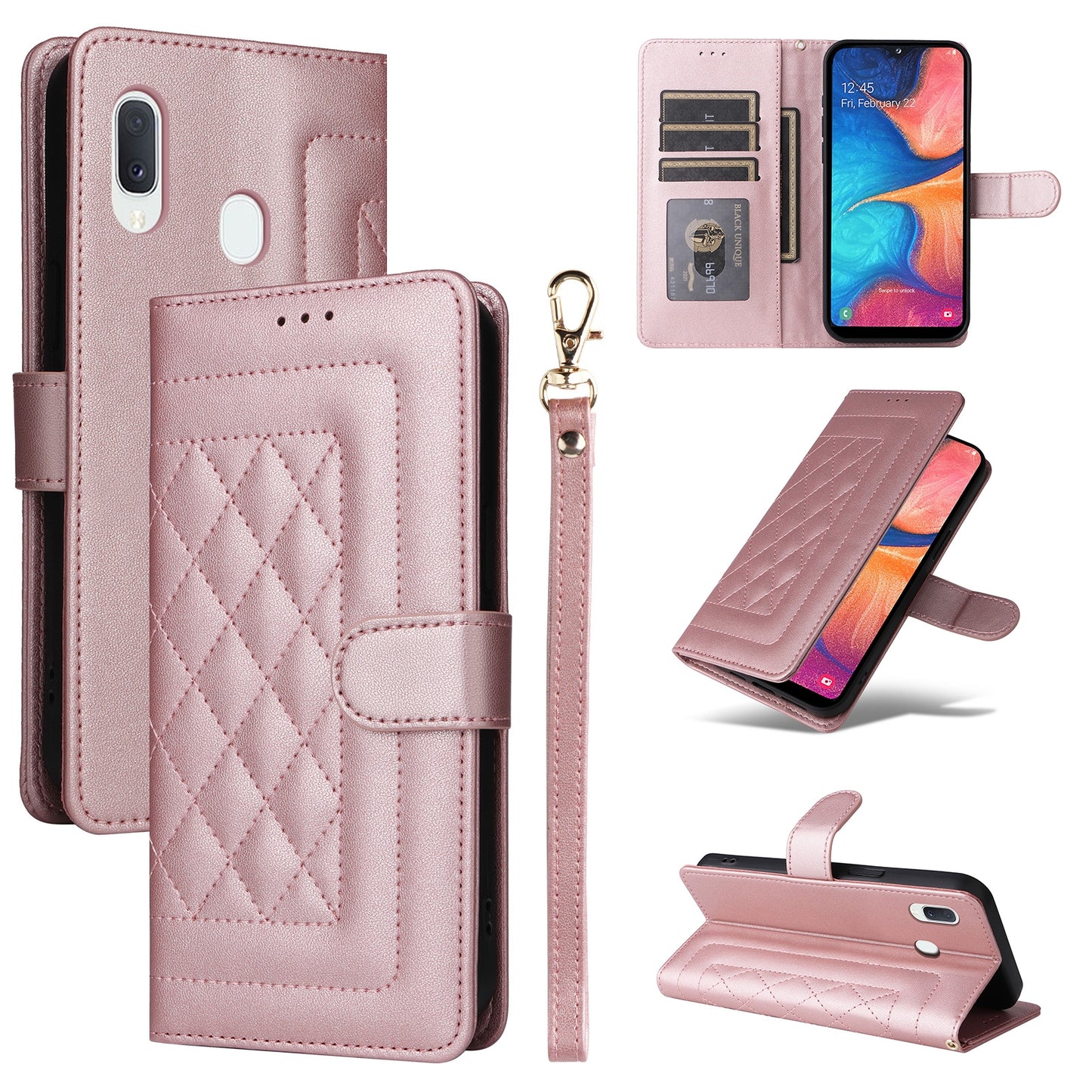 Samsung Galaxy A20e Diamond Lattice Leather Flip Phone Case - Durable and Convenient Holder with Precision Cutouts