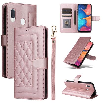 Samsung Galaxy A20e Diamond Lattice Leather Flip Phone Case - Durable and Convenient Holder with Precision Cutouts