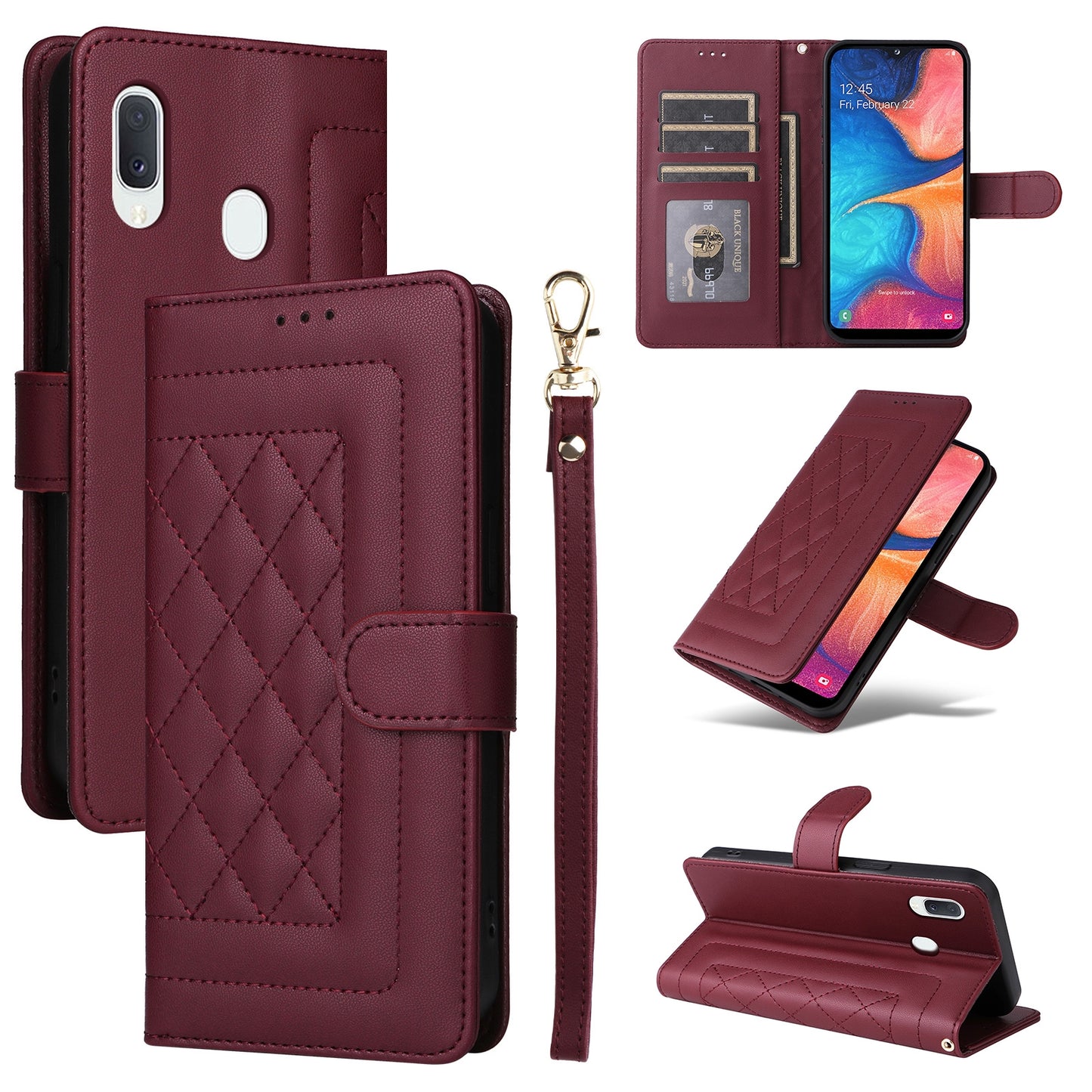 Samsung Galaxy A20e Diamond Lattice Leather Flip Phone Case - Durable and Convenient Holder with Precision Cutouts