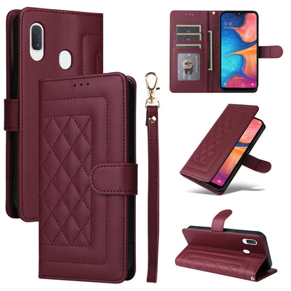 Samsung Galaxy A20e Diamond Lattice Leather Flip Phone Case - Durable and Convenient Holder with Precision Cutouts