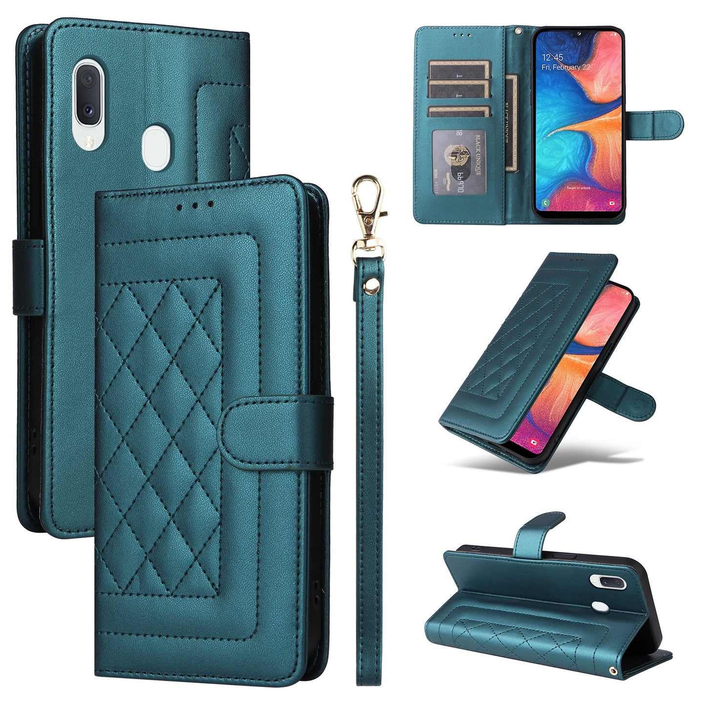 Samsung Galaxy A20e Diamond Lattice Leather Flip Phone Case - Durable and Convenient Holder with Precision Cutouts