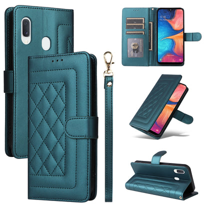 Samsung Galaxy A20e Diamond Lattice Leather Flip Phone Case - Durable and Convenient Holder with Precision Cutouts